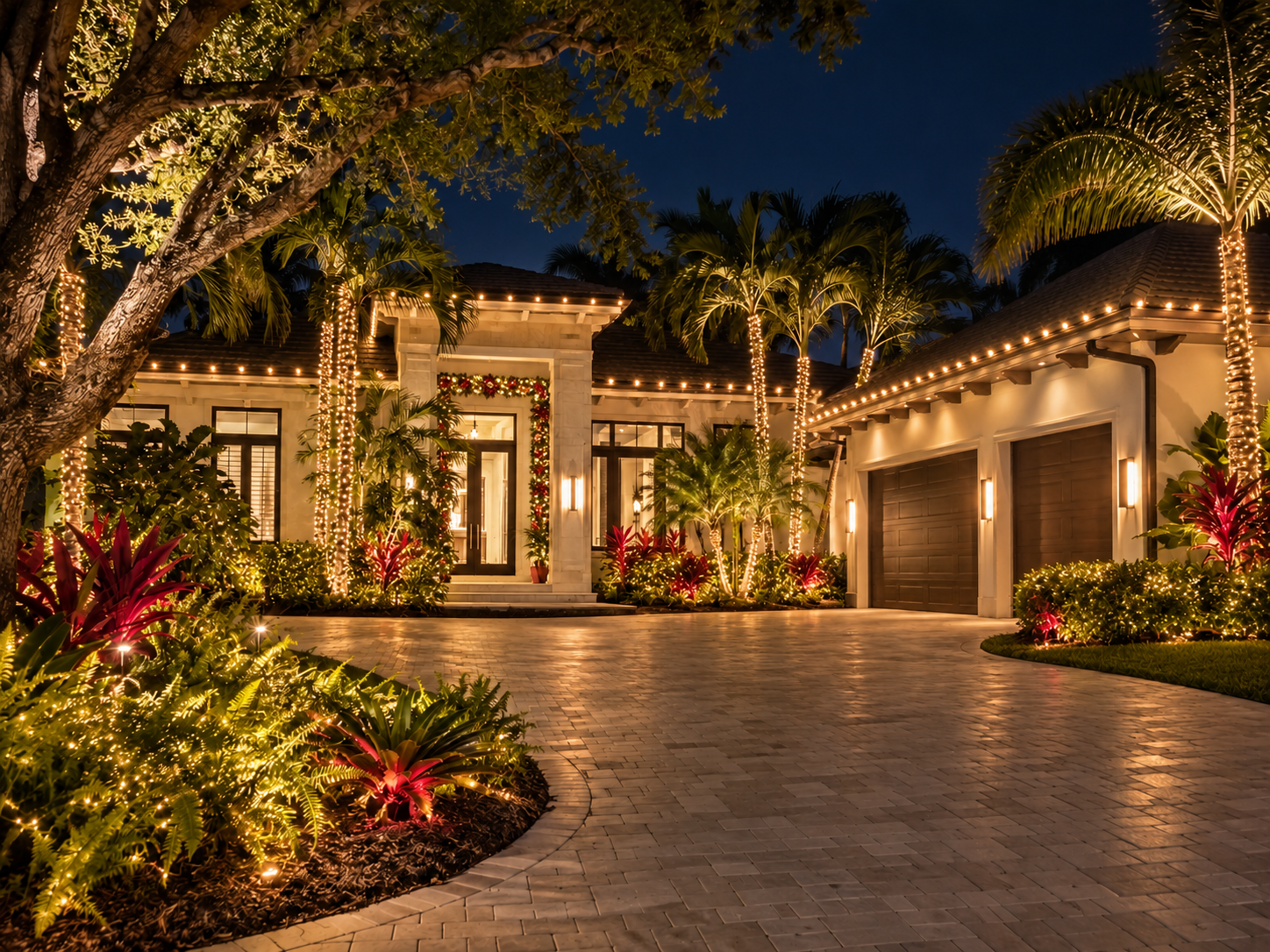 Florida home exterior before and after holiday lighting