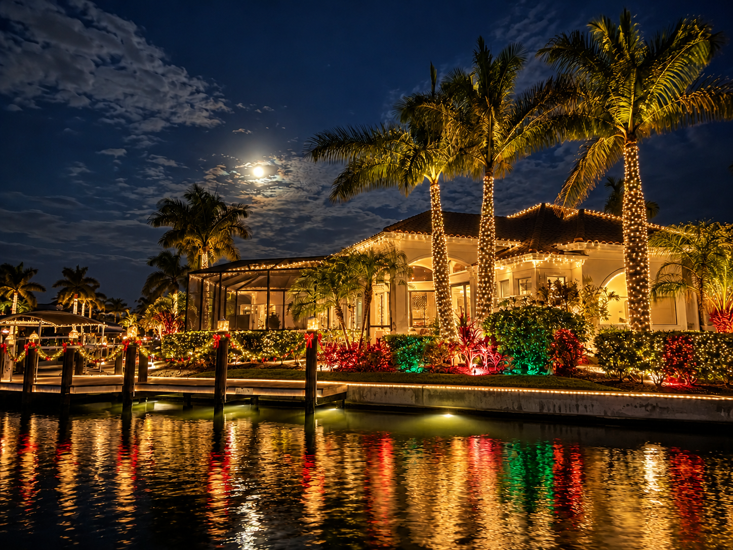 House roofline before and after Christmas lights