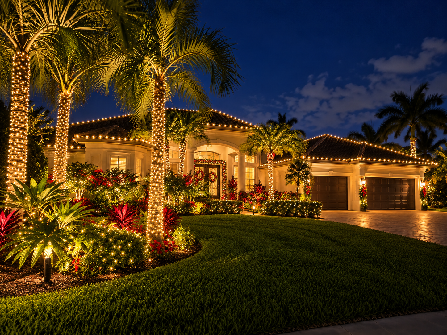 Home before and after custom holiday lighting design